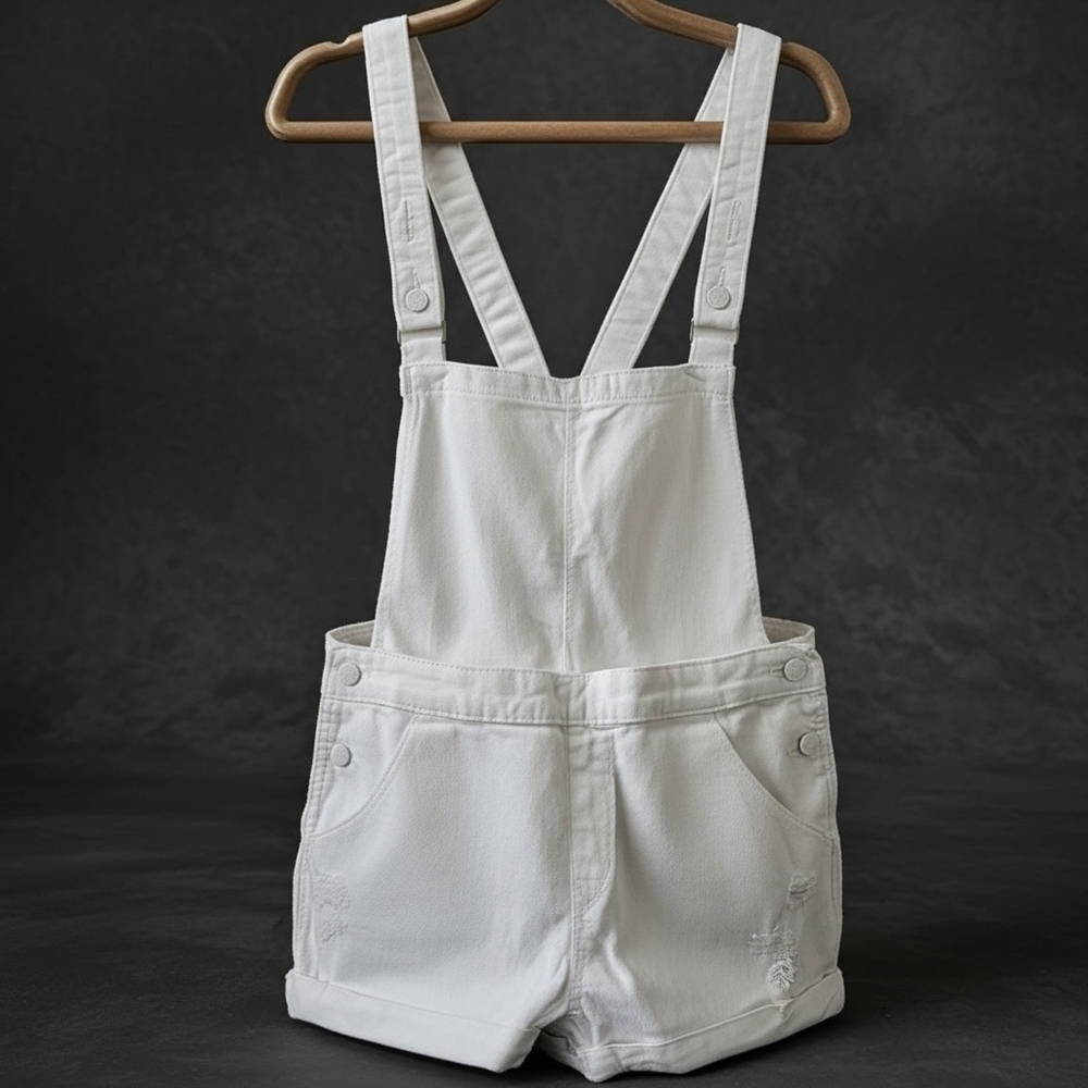 Levi's Denizen White Denim Bib Shortalls 90s Aesthetic Utility Chic